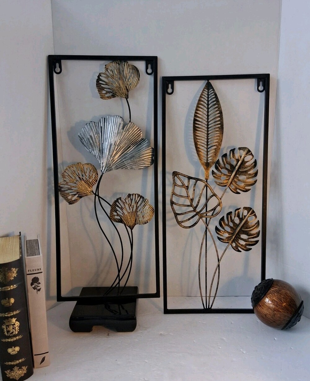 Set of 2 Metal Ginkgo Leaf Wall Decor Panels - Iron Art Sculpture